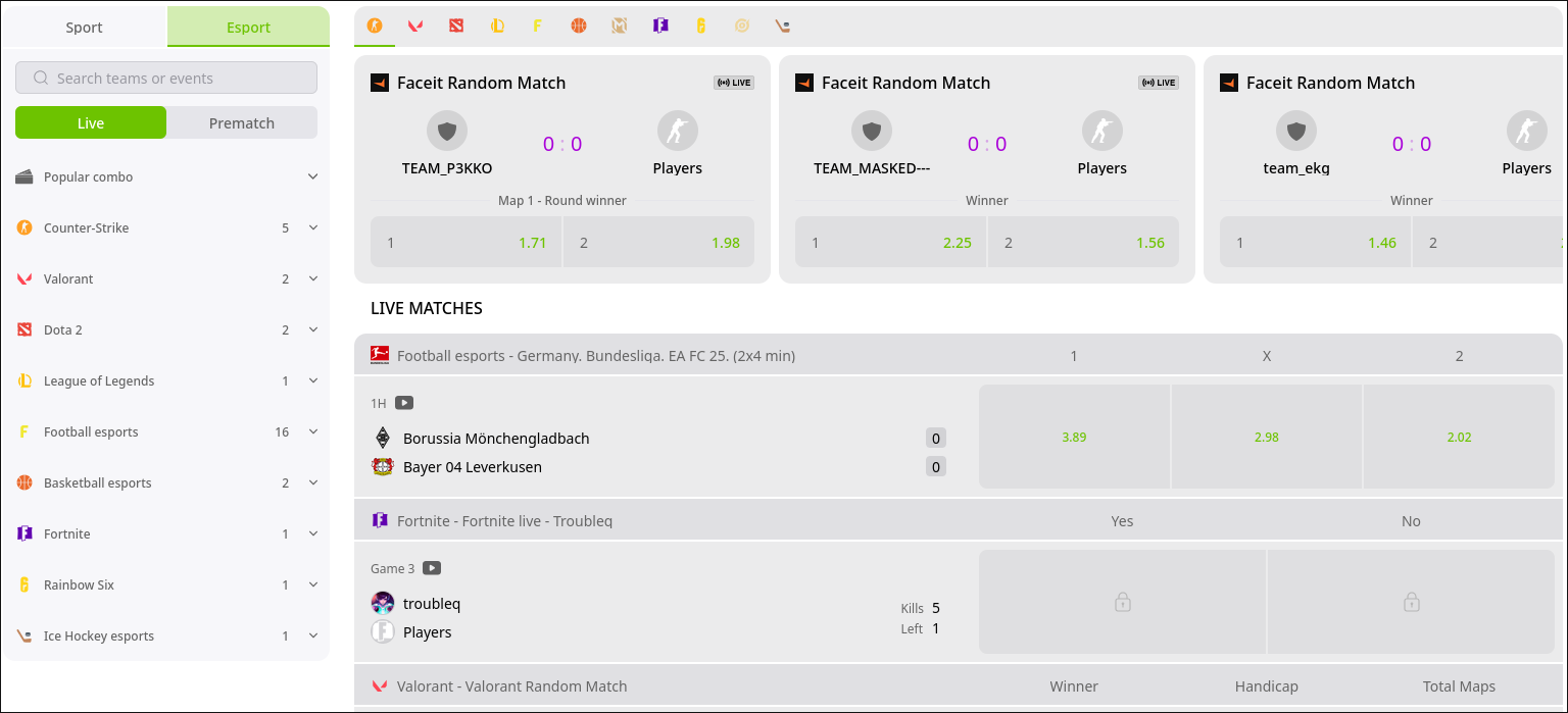 eSports-Wettenmärkte für Dota 2, CS2 und League of Legends Turniere